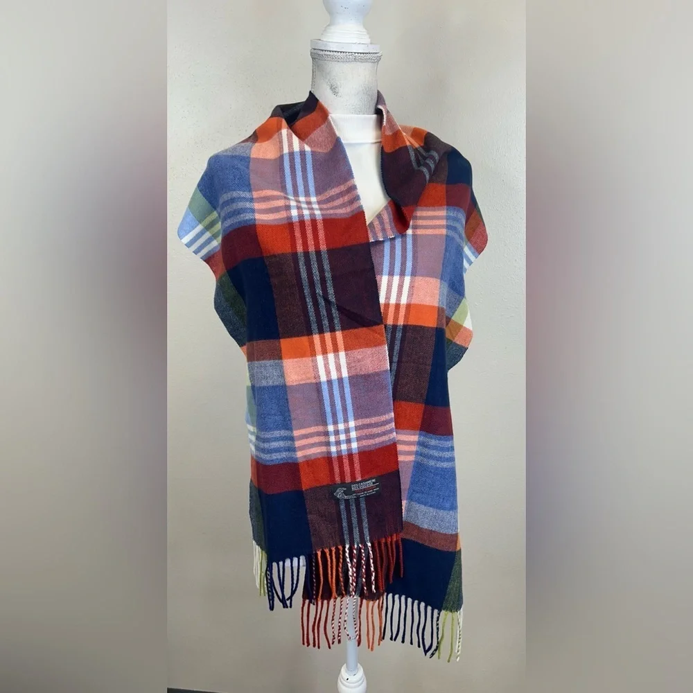 Italy Design Cashmere Blend Colorful Plaid Scarf Fringe Soft Heritage Classic